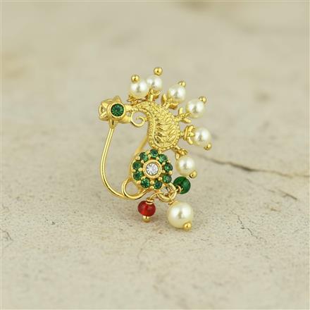 Antique Moti Nose Ring With Gold Plating
