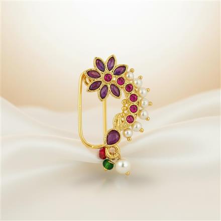Antique Moti Nose Ring With Gold Plating