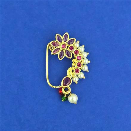 Antique Moti Nose Ring With Gold Plating