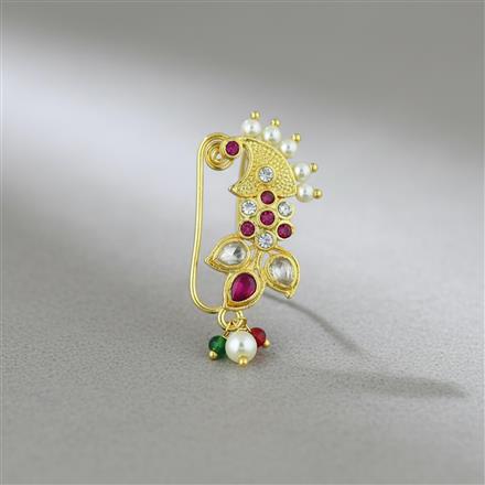 Antique Moti Nose Ring With Gold Plating