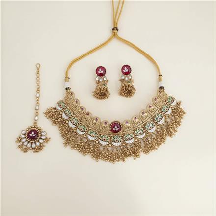 Antique Mukut Necklace Set With Gold Plating
