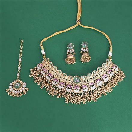 Antique Mukut Necklace Set With Gold Plating