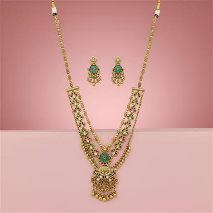 Antique Long Necklace Set With Matte Gold Plating