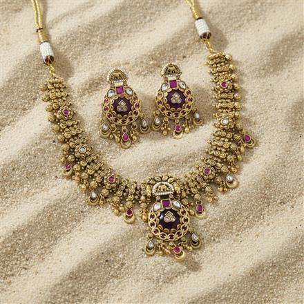 Antique Moti Necklace Set With Gold Plating