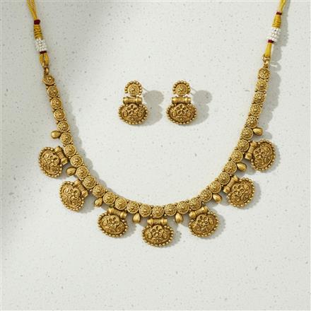 Antique Plain Matte Gold Necklace Set With Matte Gold Plating