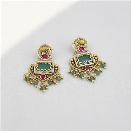 Antique Moti Earring With Matte Gold Plating