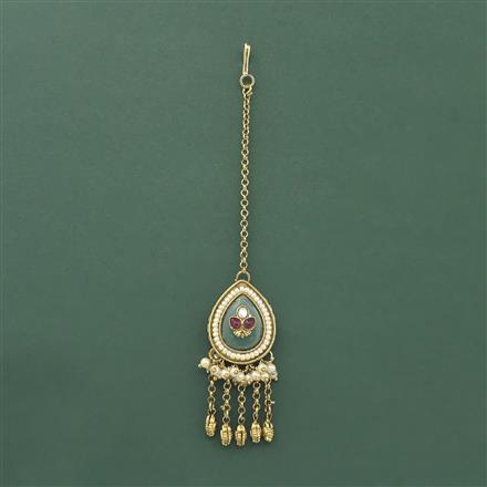 Antique Pearl Tikka With Mehndi Plating