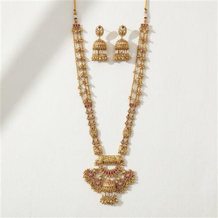 Antique Long Necklace Set With Matte Gold Plating