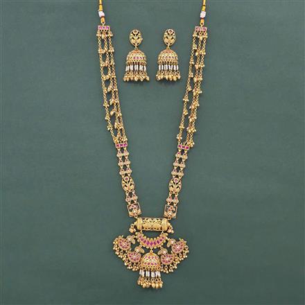 Antique Long Necklace Set With Matte Gold Plating