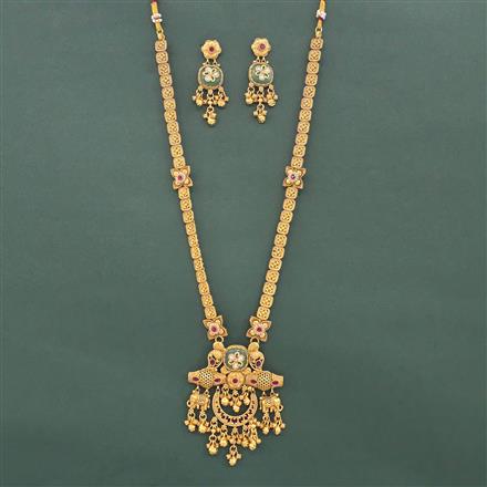 Antique Long Necklace Set With Matte Gold Plating