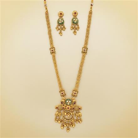 Antique Long Necklace Set With Matte Gold Plating