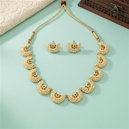Antique Moti Necklace Set With Gold Plating
