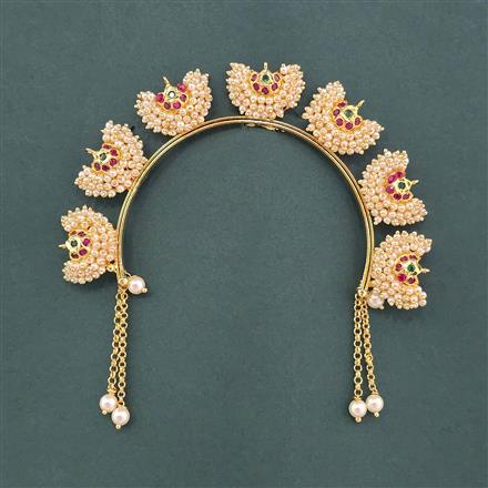 Antique Moti Hair Brooch With Gold Plating