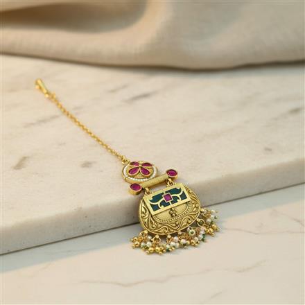 Antique Moti Tikka With Matte Gold Plating