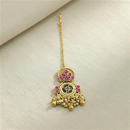 Antique Moti Tikka With Matte Gold Plating