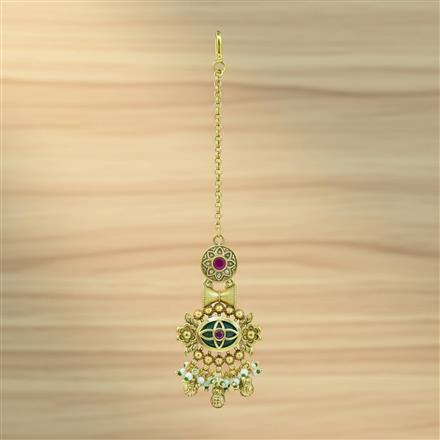Antique Moti Tikka With Matte Gold Plating