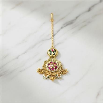 Antique Moti Tikka With Matte Gold Plating