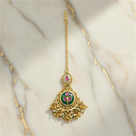 Antique Moti Tikka With Matte Gold Plating