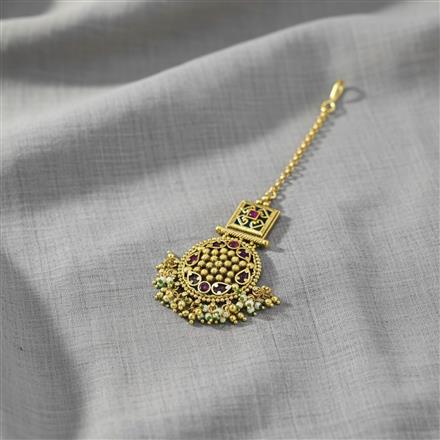 Antique Moti Tikka With Matte Gold Plating