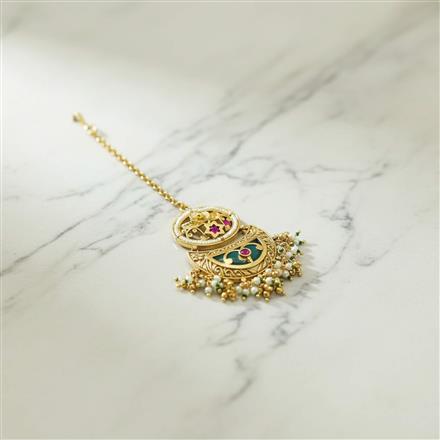 Antique Moti Tikka With Matte Gold Plating