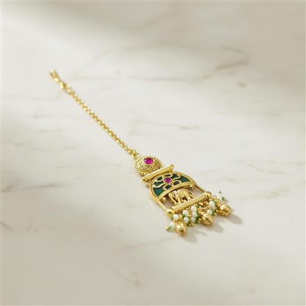 Antique Moti Tikka With Matte Gold Plating