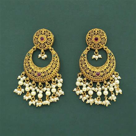 Antique Pearl Earring With Matte Gold Plating
