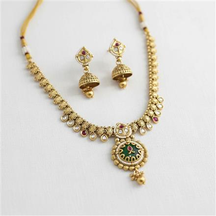 Antique Moti Necklace With Matte Gold Plating
