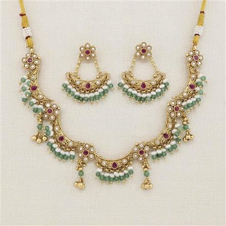 Antique Moti Necklace Set With Gold Plating