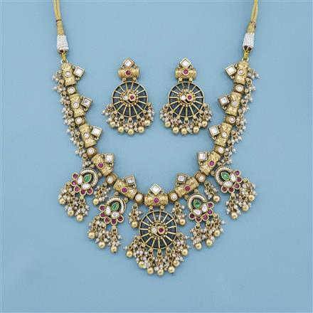 Antique Moti Necklace Set With Gold Plating