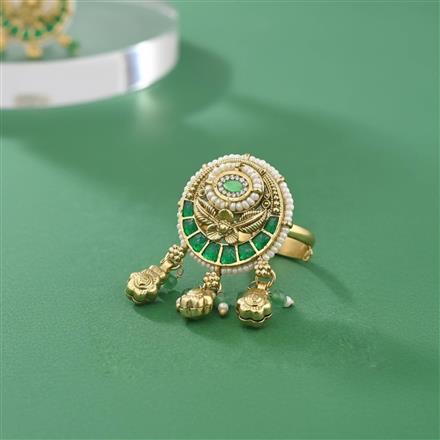 Antique Moti Ring With Matte Gold Plating