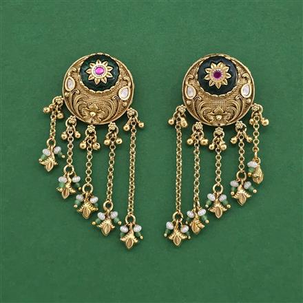 Antique Moti Earring With Matte Gold Plating
