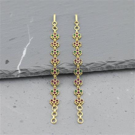 Antique South Indian Ear Chain With Matte Gold Plating