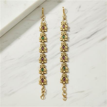 Antique South Indian Ear Chain With Matte Gold Plating