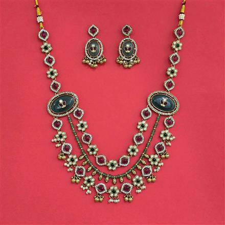 Antique Long Necklace Set Set With Mehndi Plating