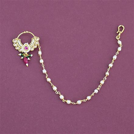 Antique Moti Nose Ring With Gold Plating
