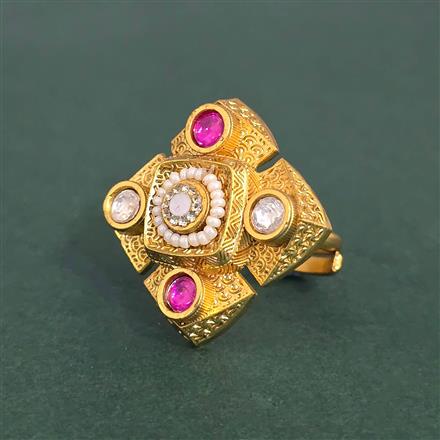 Antique Adjustable Ring With Matte Gold Plating