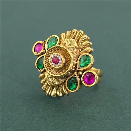 Antique Adjustable Ring With Matte Gold Plating
