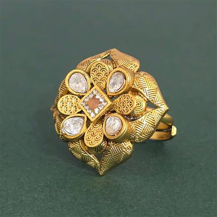 Antique Adjustable Ring With Matte Gold Plating