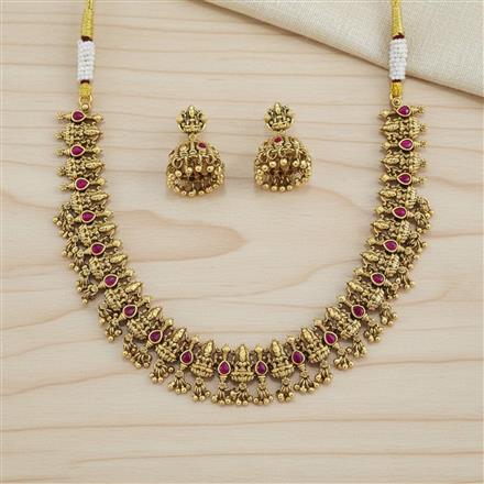 Antique South Indian Necklace Set With Matte Gold Plating