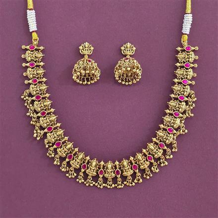 Antique South Indian Necklace Set With Matte Gold Plating