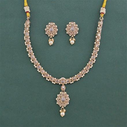 Antique Pearl Necklace Set With Mehndi Plating