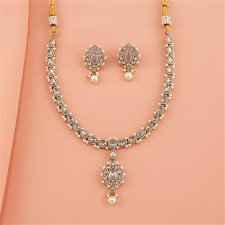 Antique Pearl Necklace Set With Mehndi Plating