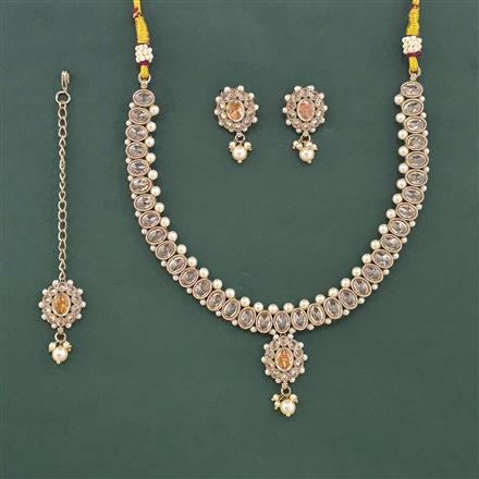 Antique Pearl Necklace Set With Mehndi Plating