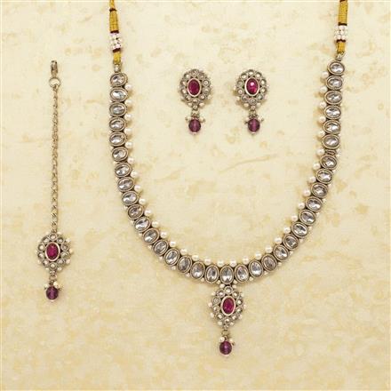 Antique Pearl Necklace Set With Mehndi Plating