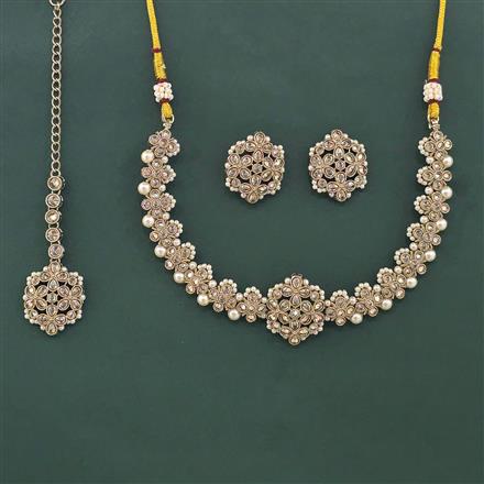 Antique Moti Necklace Set With Mehndi Plating