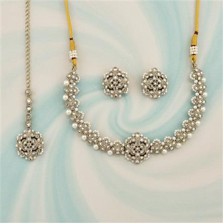 Antique Moti Necklace Set With Mehndi Plating