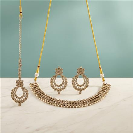 Antique Pearl Necklace Set With Mehndi Plating