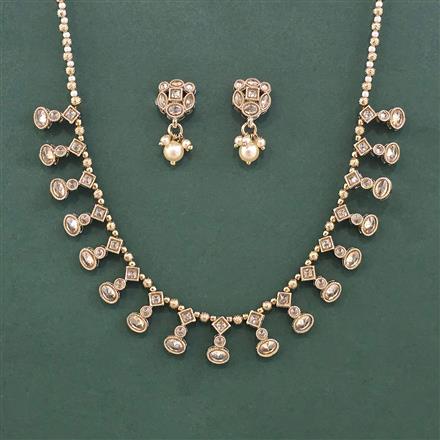 Antique Moti Necklace Set With Mehndi Plating