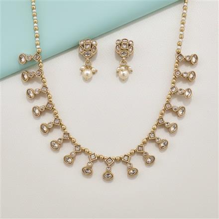 Antique Moti Necklace Set With Mehndi Plating