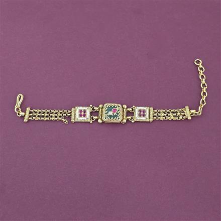 Antique Moti Bracelet With Matte Gold Plating